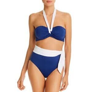 LAUREN RALPH LAUREN Bel Aire Bandeau Halter Bikini Top High-Waist Bottom Navy XS
